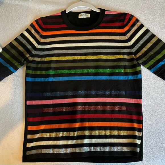 Sonia Rykiel Forever Paris short sleeve t with rainbow and metallic stripes - Picture 1 of 8